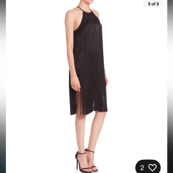 PARKER December Satin Trim Black Fringe Cocktail Dress S $498 - Picture 3 of 3